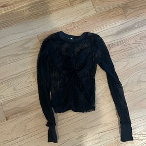 Free People Black Fitted Long Sleeve Blouse